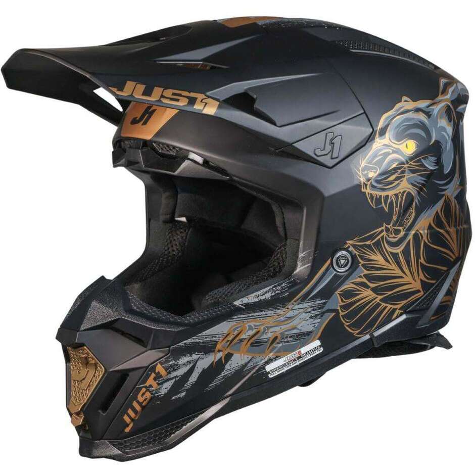 Casco Moto Cross Enduro Just1 J40 06 Panter Nero Opaco