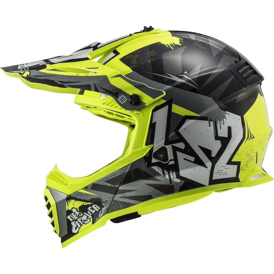 Casco Moto Cross Enduro LS2 MX437 FAST II MINI CRUSHER Nero Giallo