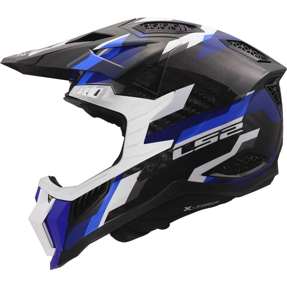 Casco Moto Cross Enduro LS2 MX703 X-FORCE PHANTOM Blu Bianco