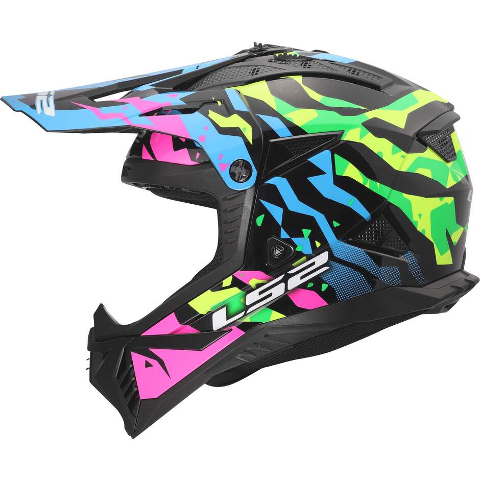 Casco Moto Cross Enduro LS2 MX708 FAST II GROTESK Blu Rosa Verde