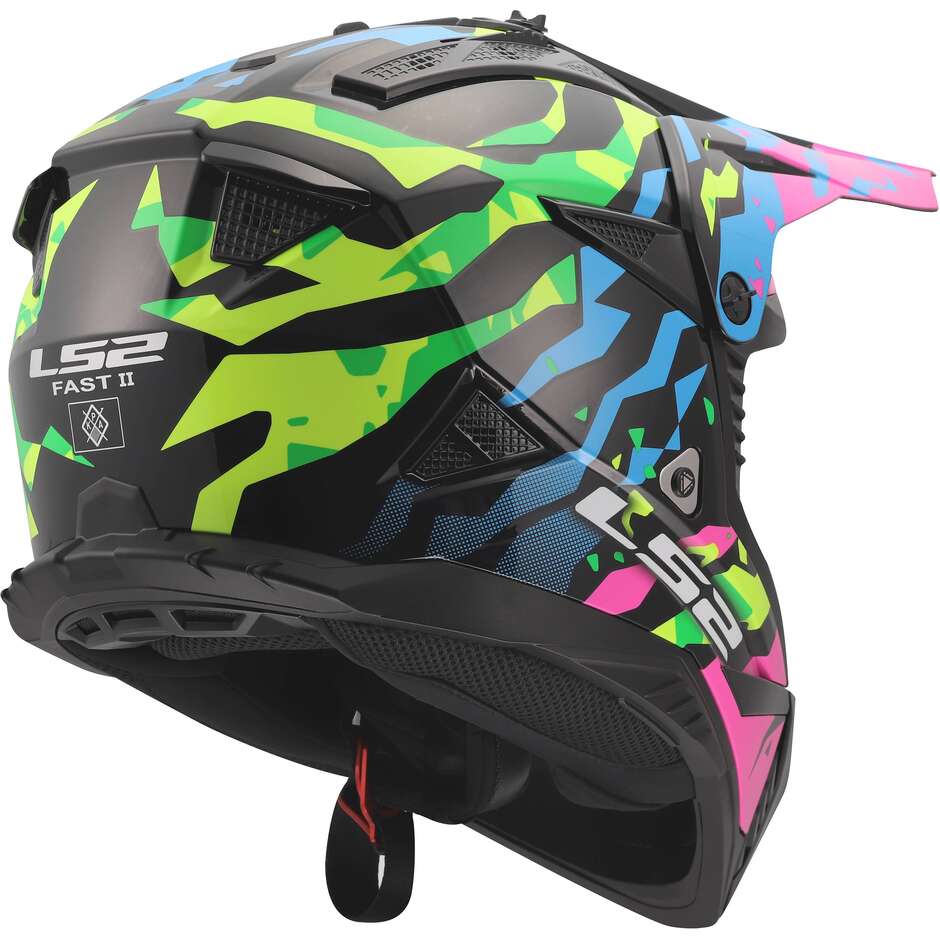 Casco Moto Cross Enduro LS2 MX708 FAST II GROTESK Blu Rosa Verde