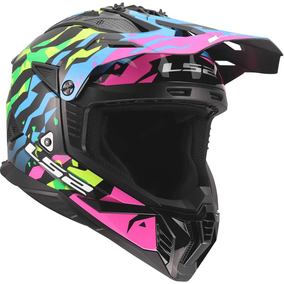 Casco Moto Cross Enduro LS2 MX708 FAST II GROTESK Blu Rosa Verde
