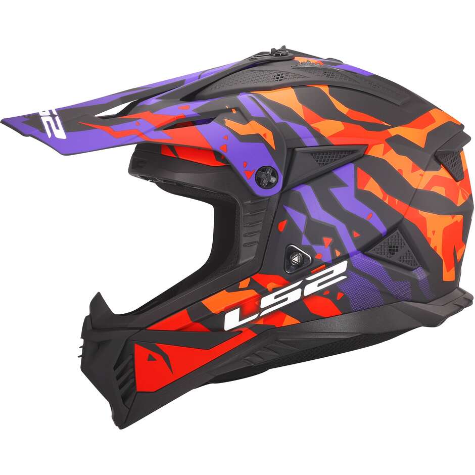 Casco Moto Cross Enduro LS2 MX708 FAST II GROTESK Viola Arancio