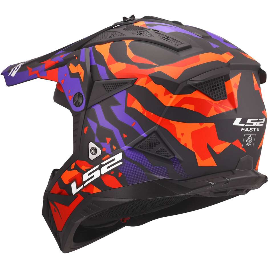 Casco Moto Cross Enduro LS2 MX708 FAST II GROTESK Viola Arancio