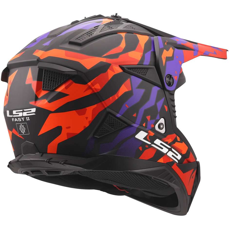 Casco Moto Cross Enduro LS2 MX708 FAST II GROTESK Viola Arancio