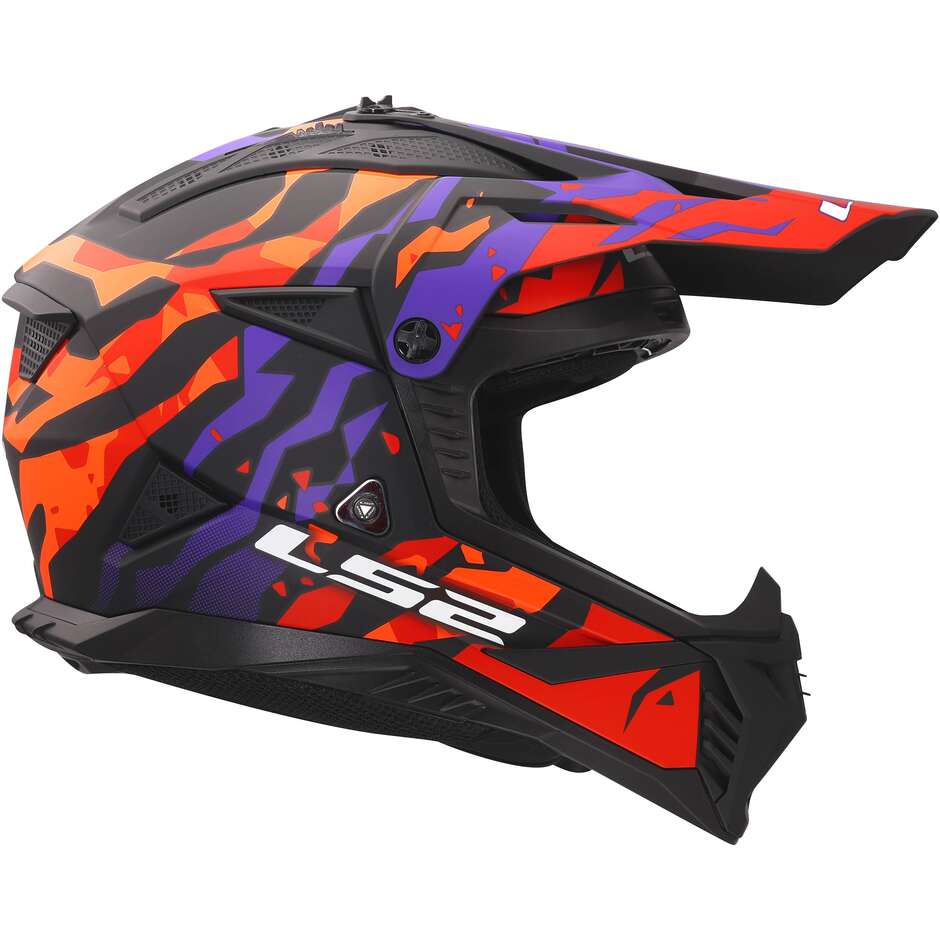 Casco Moto Cross Enduro LS2 MX708 FAST II GROTESK Viola Arancio