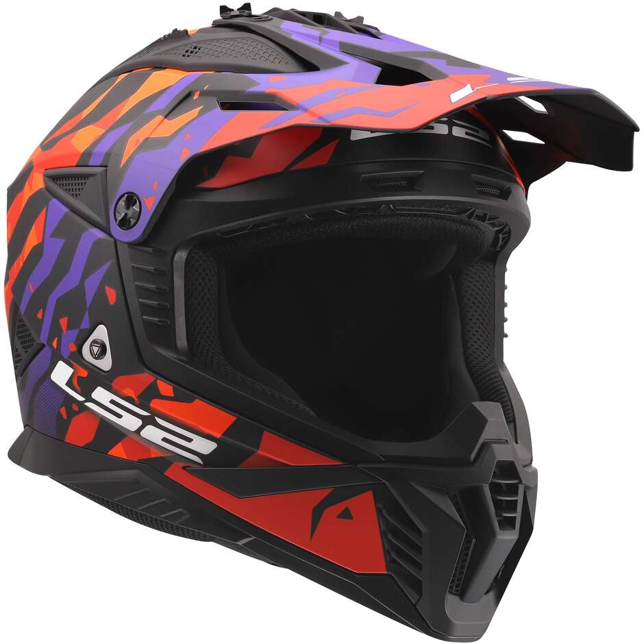Casco Moto Cross Enduro LS2 MX708 FAST II GROTESK Viola Arancio