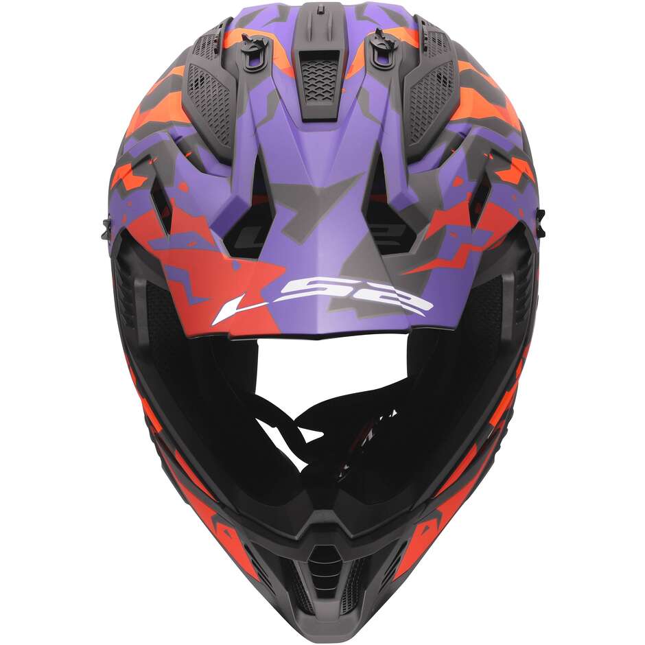 Casco Moto Cross Enduro LS2 MX708 FAST II GROTESK Viola Arancio