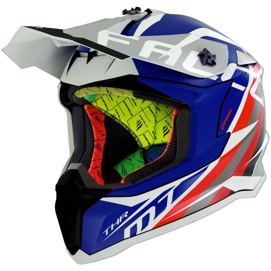 Casco Moto Cross Enduro Mt Helmet FALCON THR A7 Blu Lucido