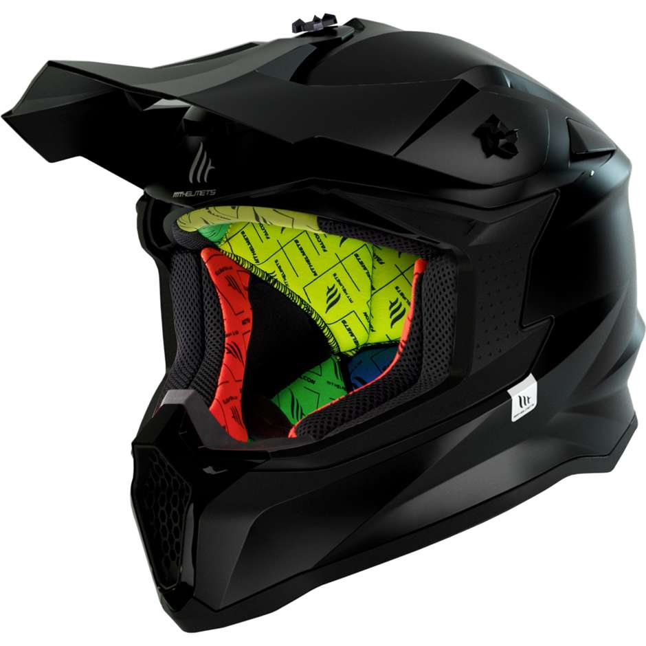 Casco Moto Cross Enduro MT Helmets FALCON Solid A1 Nero Lucido