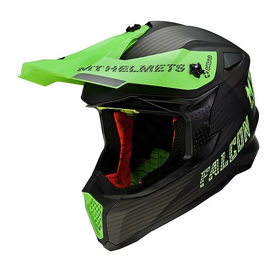 Casco Moto Cross Enduro MT Helmets FALCON System D6 Verde Fluo Opaco