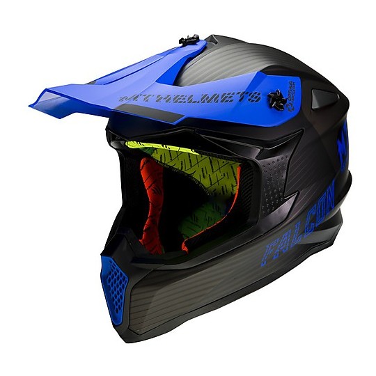 Casco Moto Cross Enduro MT Helmets FALCON System D7 Blu Opaco