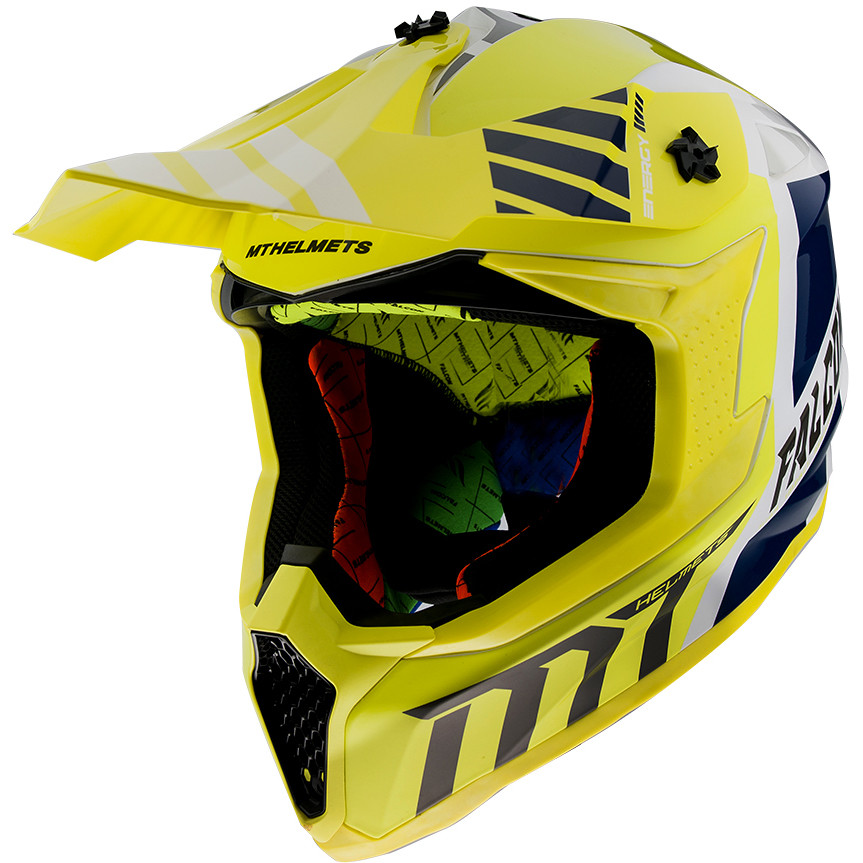 Casco Moto Cross Enduro MT Helmets FALCON Warrior A3 Bianco Perla Giallo