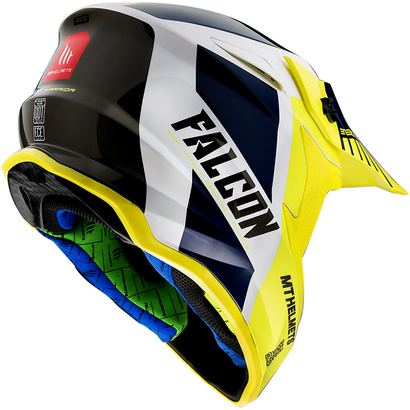 Casco Moto Cross Enduro MT Helmets FALCON Warrior A3 Bianco Perla Giallo