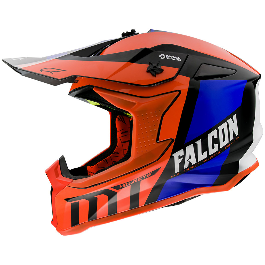 Casco Moto Cross Enduro MT Helmets FALCON Warrior C4 Arancio Fluo