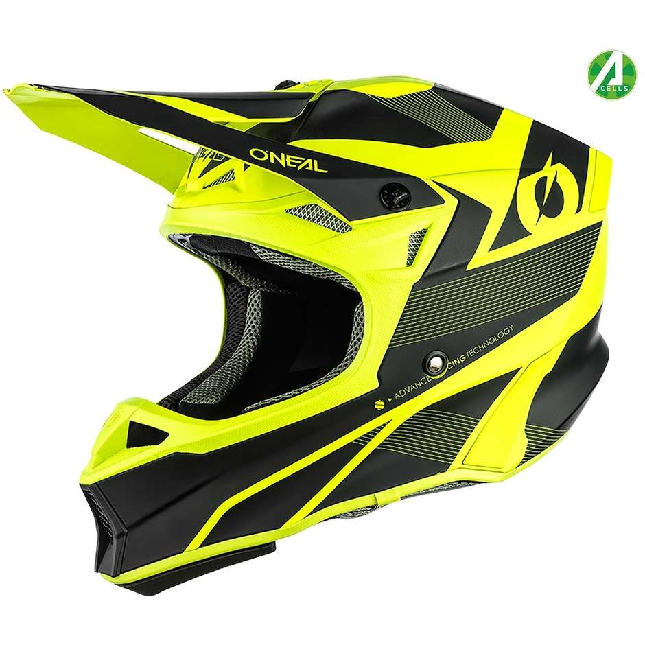 Casco Moto Cross Enduro Oneal 10SRS Hyperlite Helmet COMPACT Nero/giallo