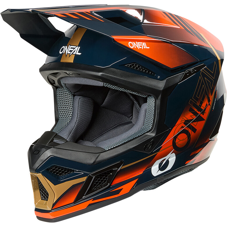 Casco Moto Cross Enduro O'NEAL 3SRS HAZE Blu Arancio Oro taglia M