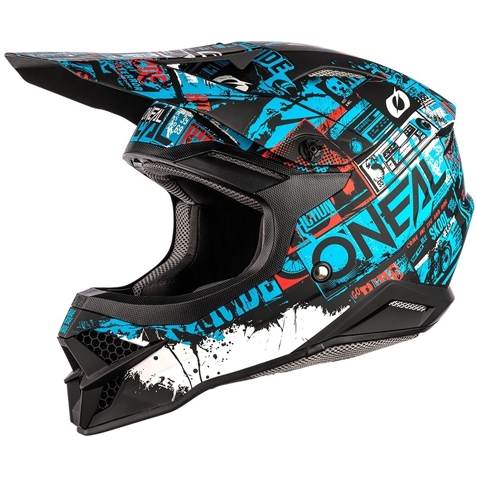 Casco Moto Cross Enduro Oneal 3Srs Helmet Ride Nero Blu