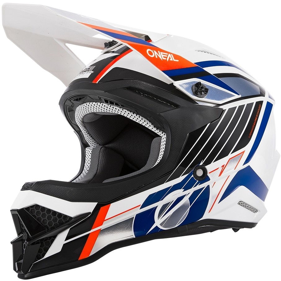 Casco Moto Cross Enduro Oneal 3Srs Helmet Vision Bianco Nero Arancio