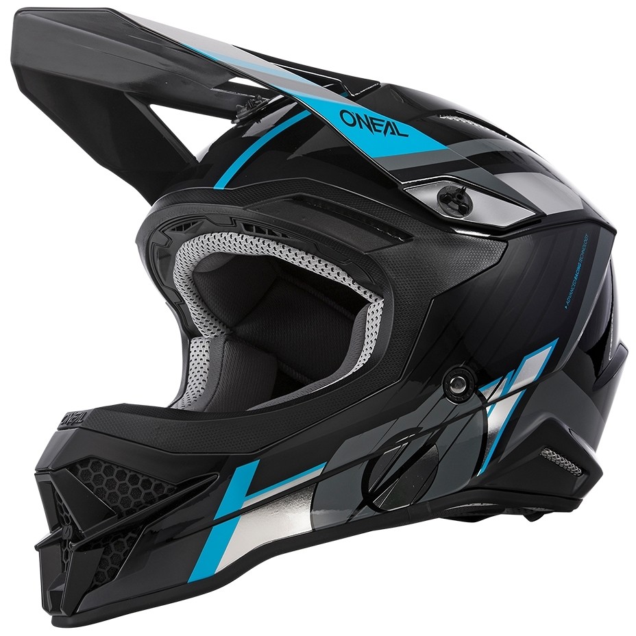 Casco Moto Cross Enduro Oneal 3Srs Helmet Vision Nero Grigio Blu