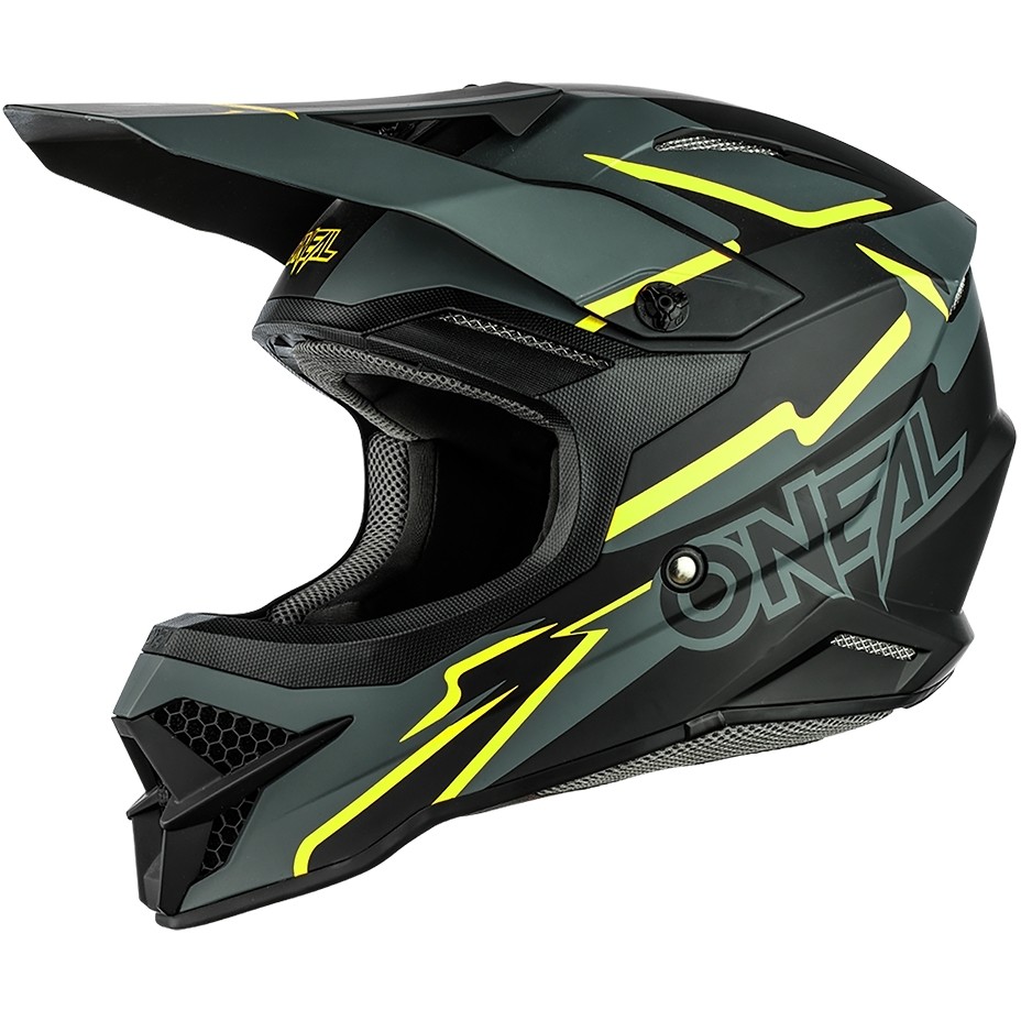 Casco Moto Cross Enduro Oneal 3Srs Helmet Voltage Nero Giallo