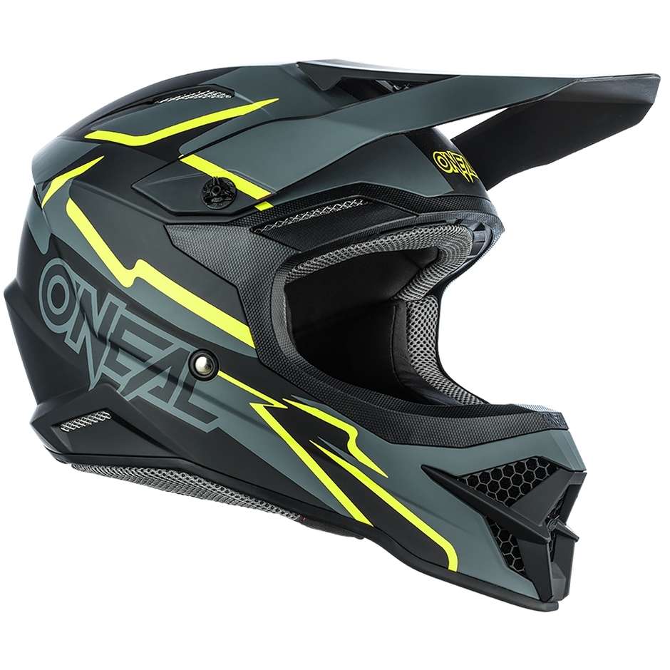 Casco Moto Cross Enduro Oneal 3Srs Helmet Voltage Nero Giallo