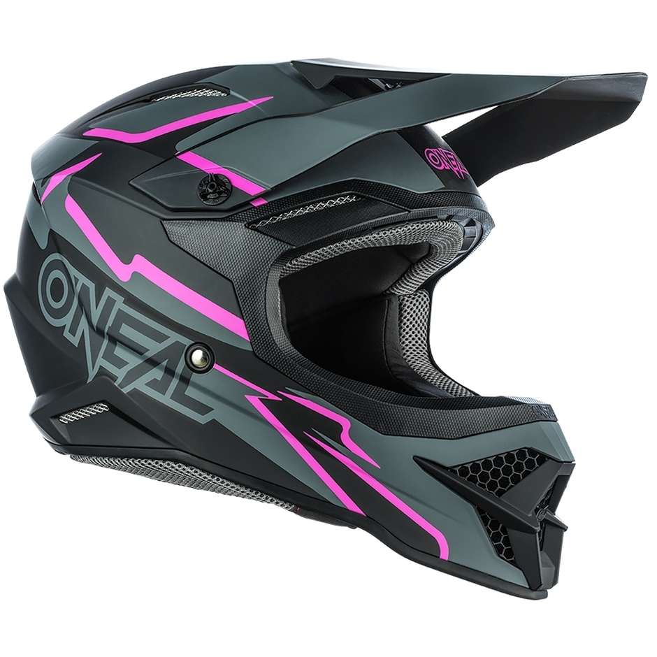 Casco Moto Cross Enduro Oneal 3Srs Helmet Voltage Nero Rosa