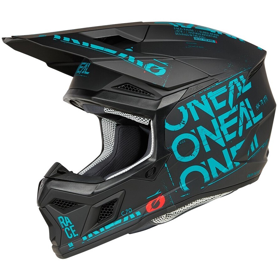 Casco Moto Cross Enduro Oneal 3SRS Static Nero Azzurro