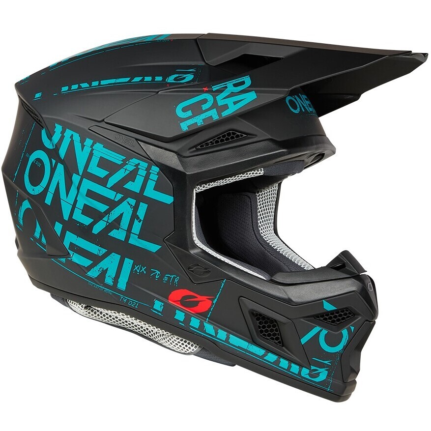 Casco Moto Cross Enduro Oneal 3SRS Static Nero Azzurro