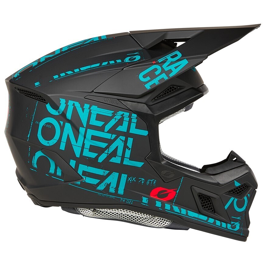 Casco Moto Cross Enduro Oneal 3SRS Static Nero Azzurro