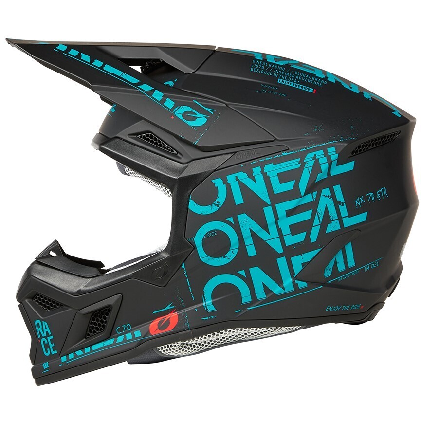 Casco Moto Cross Enduro Oneal 3SRS Static Nero Azzurro