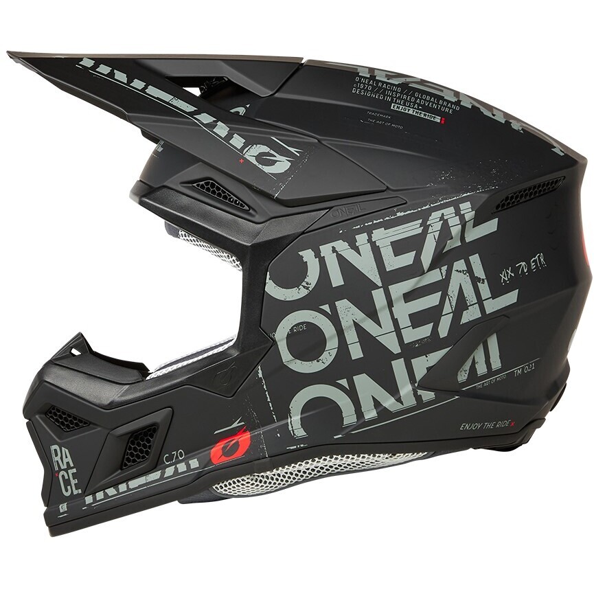 Casco Moto Cross Enduro Oneal 3SRS Static Nero Grigio