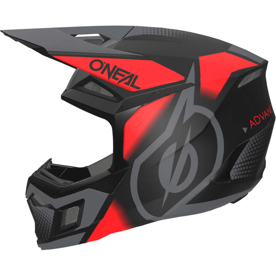 Casco Moto Cross Enduro Oneal 3SRS VISION Nero/Rosso/Grigio