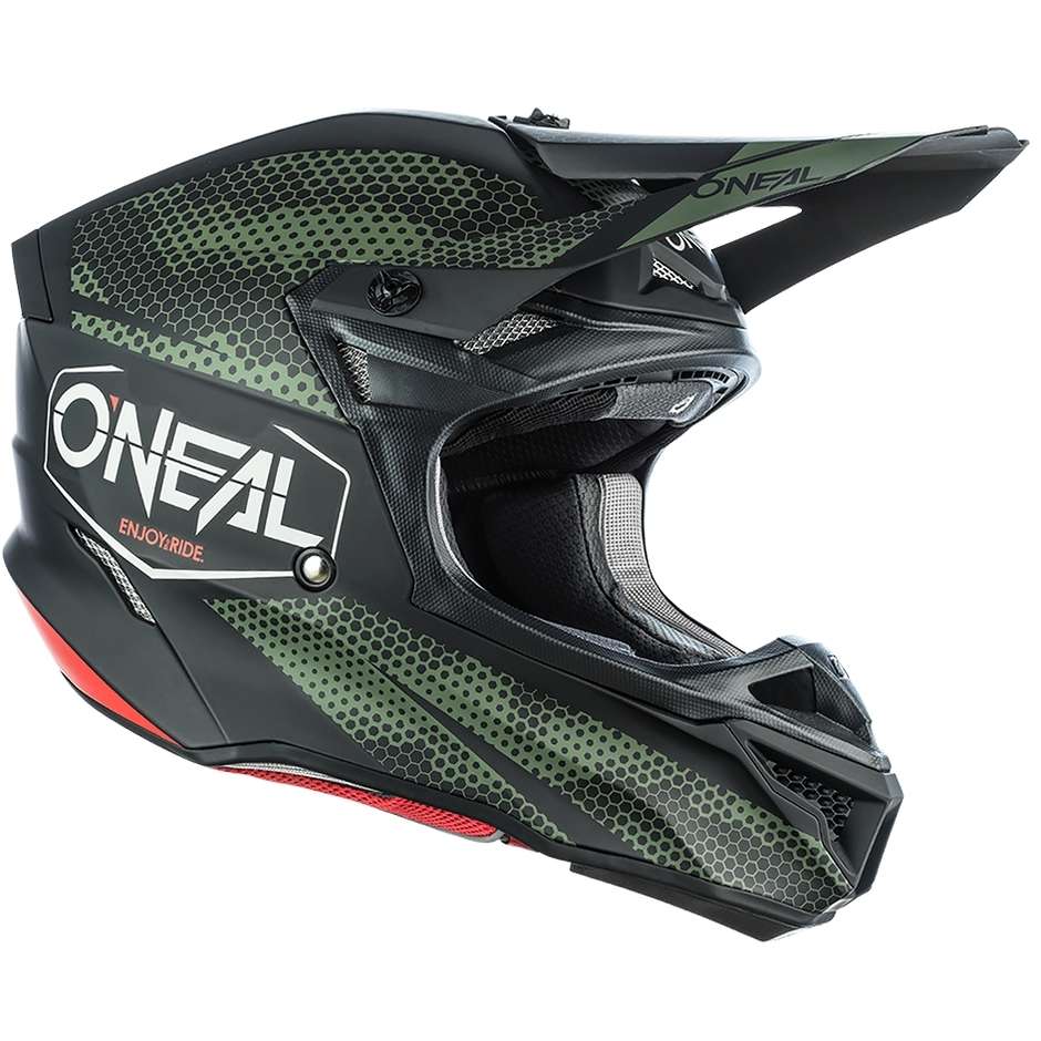 Casco Moto Cross Enduro Oneal 5Srs Polyacrylite Helmet Covert Nero Verde