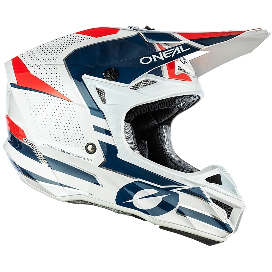 Casco Moto Cross Enduro Oneal 5Srs Polyacrylite Helmetleek Bianco Blu Rosso
