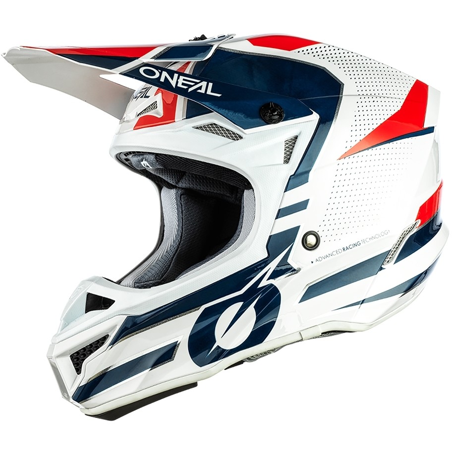 Casco Moto Cross Enduro Oneal 5Srs Polyacrylite Helmetleek Bianco Blu Rosso