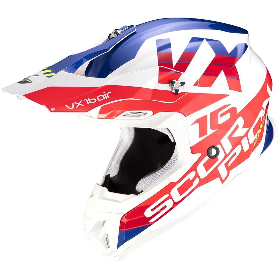 Casco Moto Cross Enduro Scorpion VX-16 AIR X-TURN Bianco Rosso
