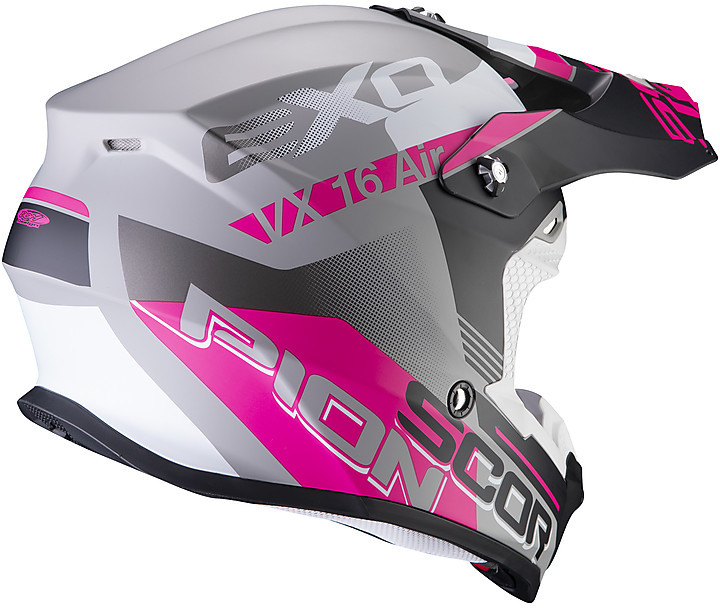 Casco Moto Cross Enduro Scorpion VX-16 ARHUS Bianco Rosa Opaco