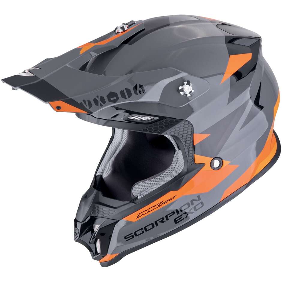 Casco Moto Cross Enduro Scorpion VX-16 EVO AIR ROD Grigio Arancione