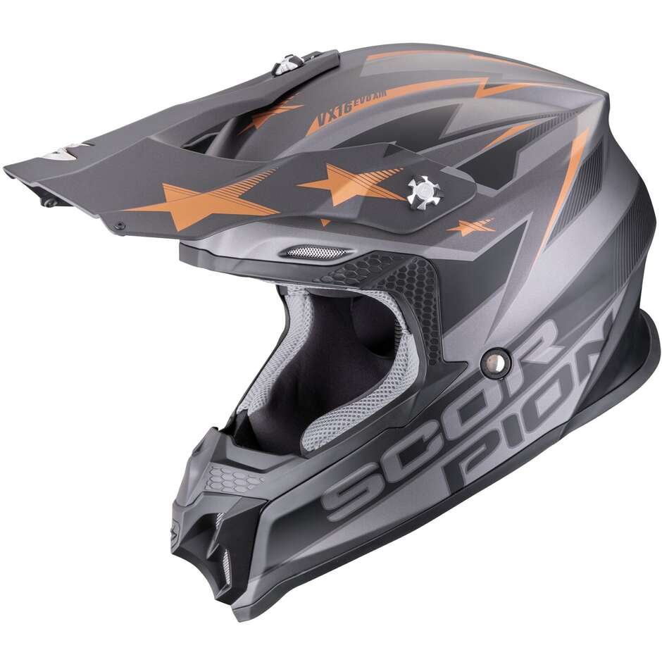 Casco Moto Cross Enduro ScorpionVX-16 EVO AIR PATRIOT Argento Nero Rame