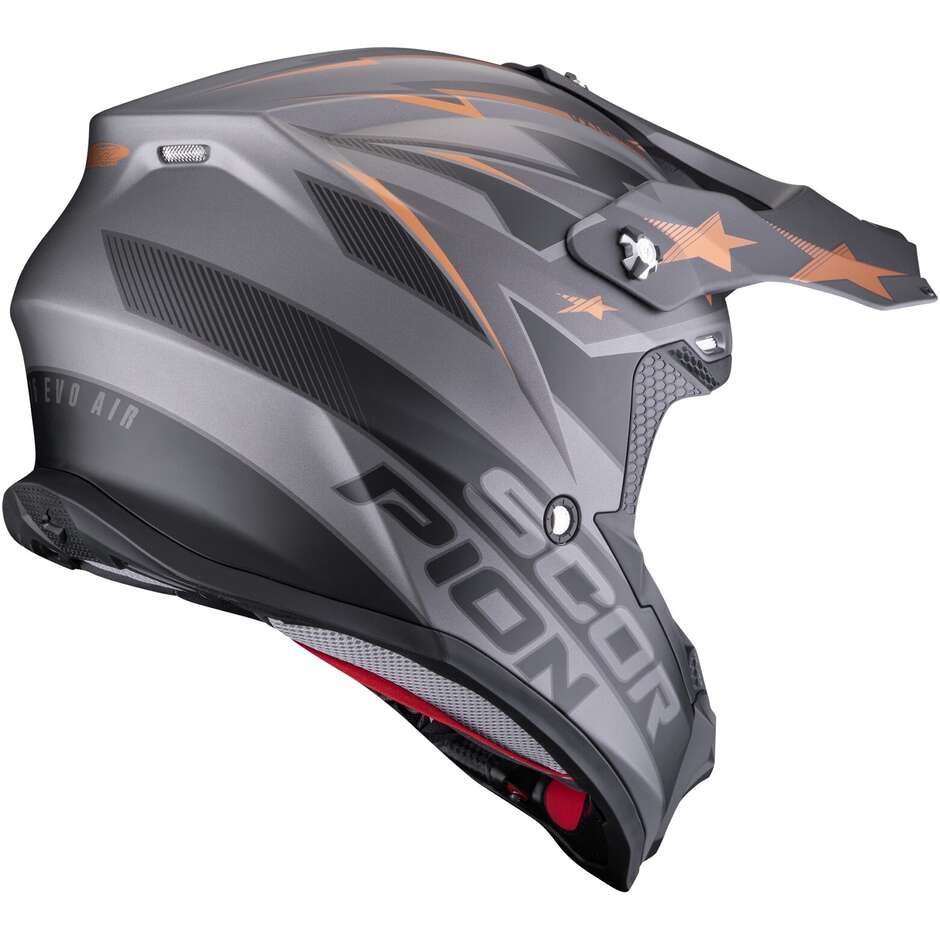 Casco Moto Cross Enduro ScorpionVX-16 EVO AIR PATRIOT Argento Nero Rame