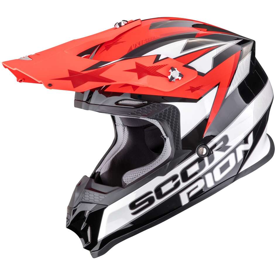 Casco Moto Cross Enduro ScorpionVX-16 EVO AIR PATRIOT Nero Bianco Rosso