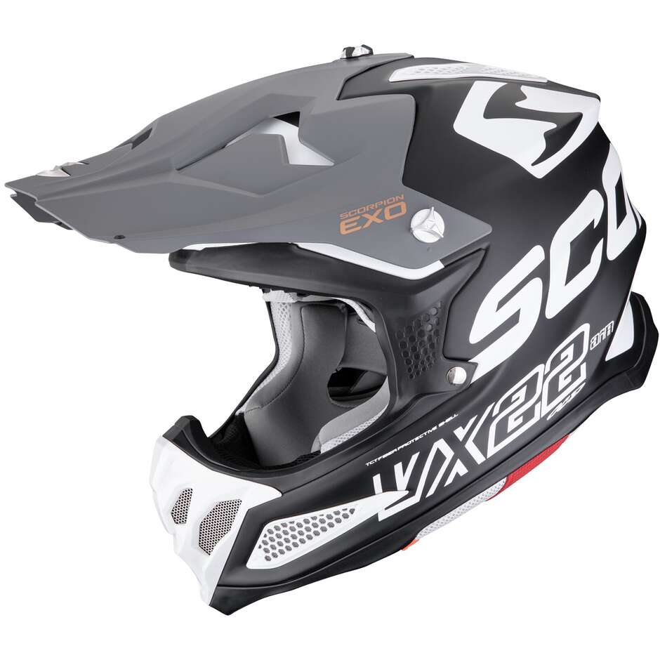 Casco Moto Cross Enduro ScorpionVX-22 AIR UPDOWN Matt Nero Bianco Grigio