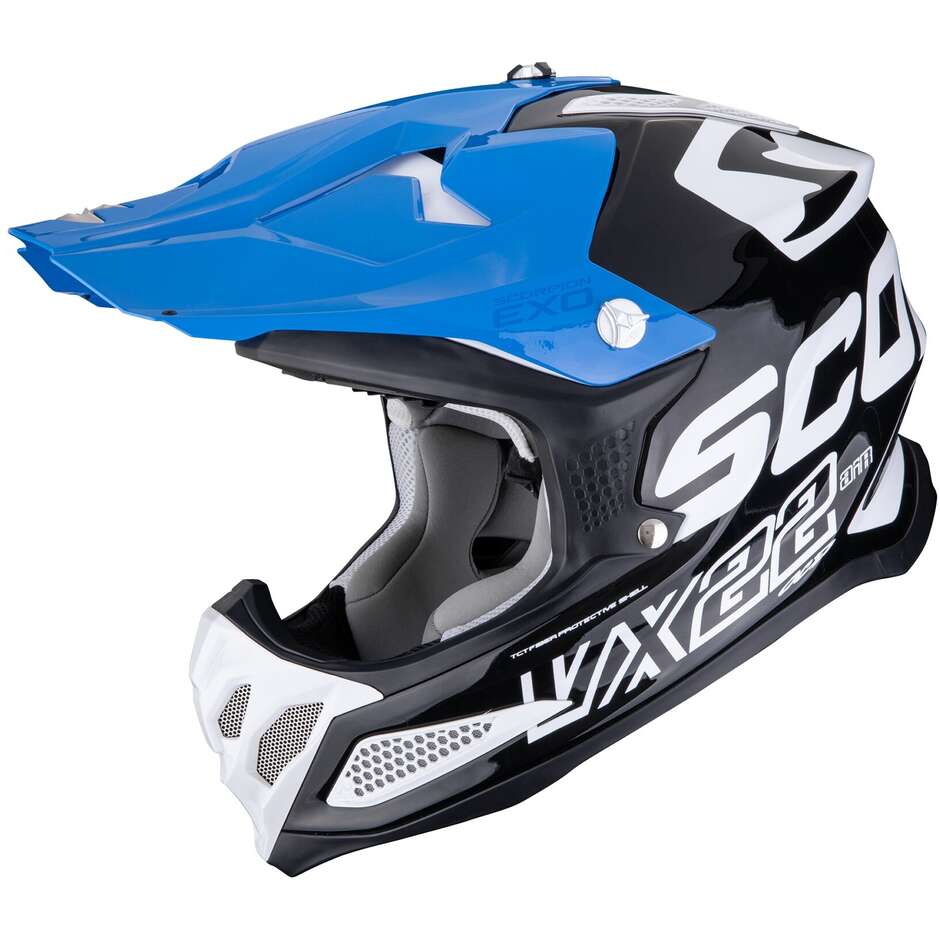 Casco Moto Cross Enduro ScorpionVX-22 AIR UPDOWN Nero Bianco Blu