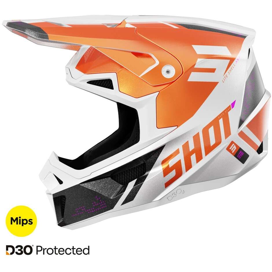 Casco Moto Cross Enduro Shot LITE ULTRA Arancio Perla