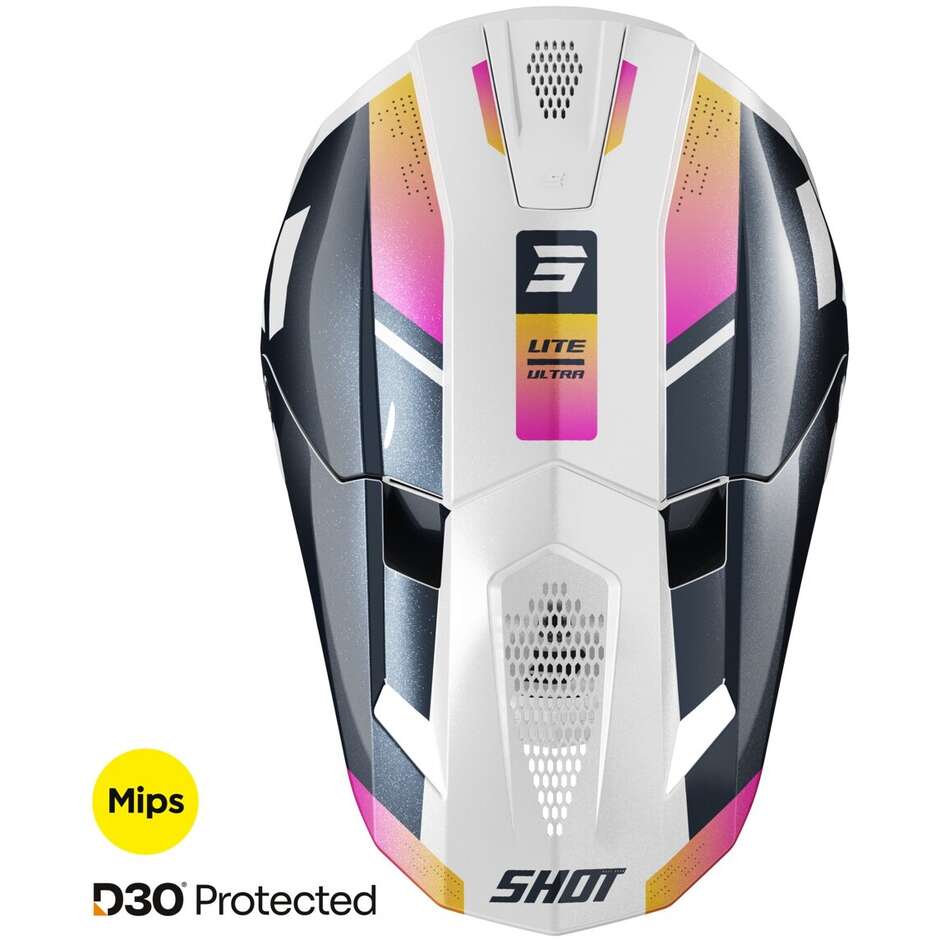 Casco Moto Cross Enduro Shot LITE ULTRA Blu Arancio Rosa Perla