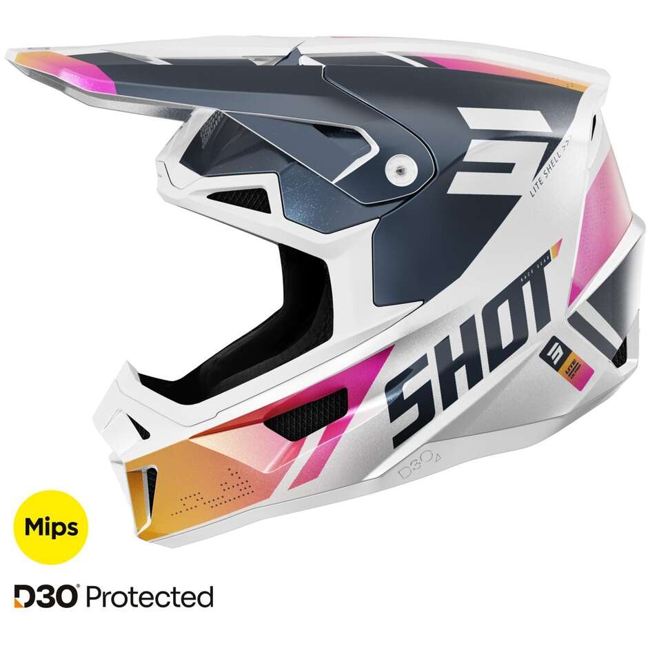 Casco Moto Cross Enduro Shot LITE ULTRA Blu Arancio Rosa Perla