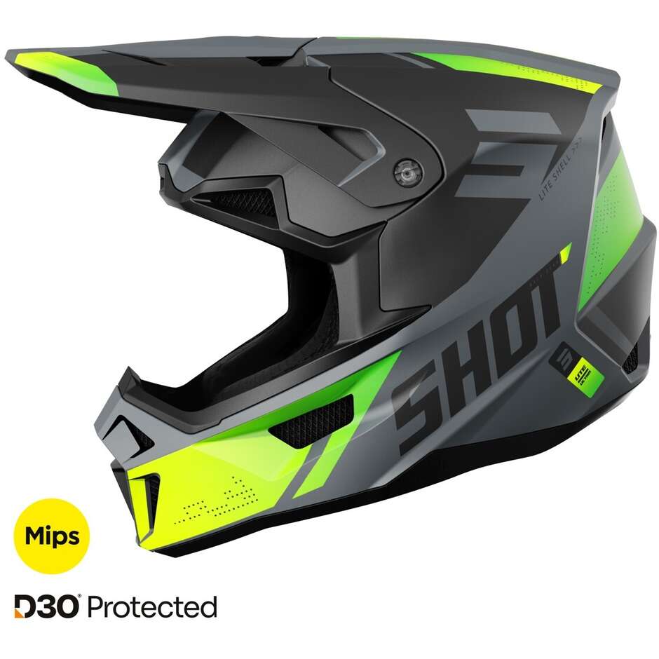 Casco Moto Cross Enduro Shot LITE ULTRA Giallo Fluo Nero Opaco