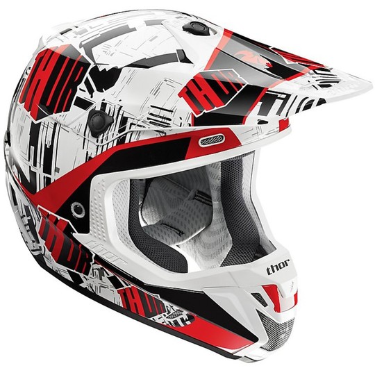 Casco Moto Cross Enduro Thor Verge Block Helmet 2015 Bianco Rosso