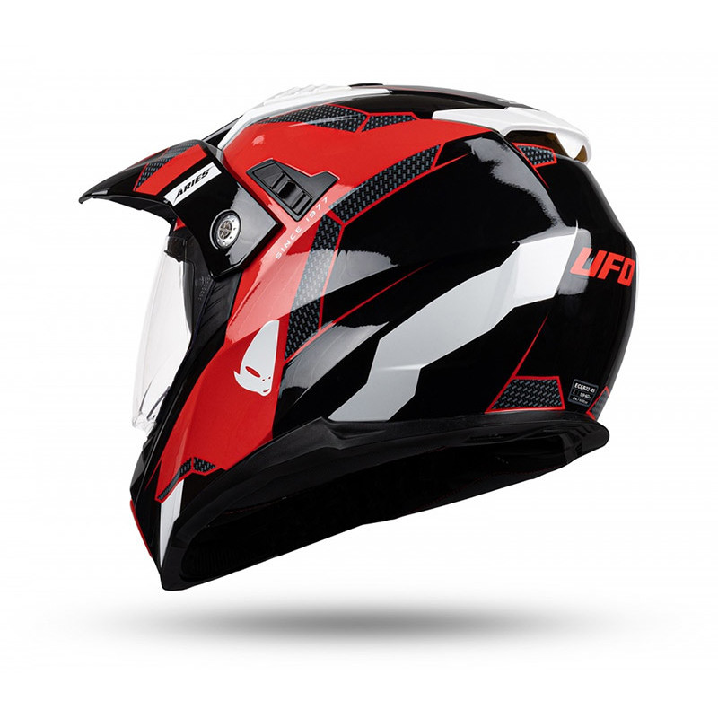 Casco Moto Cross Enduro Ufo ARIES Con Visiera Nero Rosso